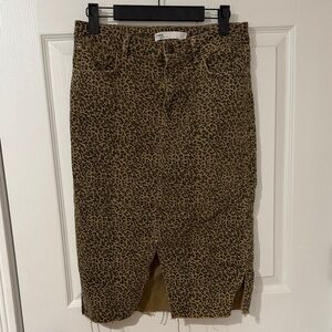 Zara Tan and Black Leopard-Print Denim Skirt
